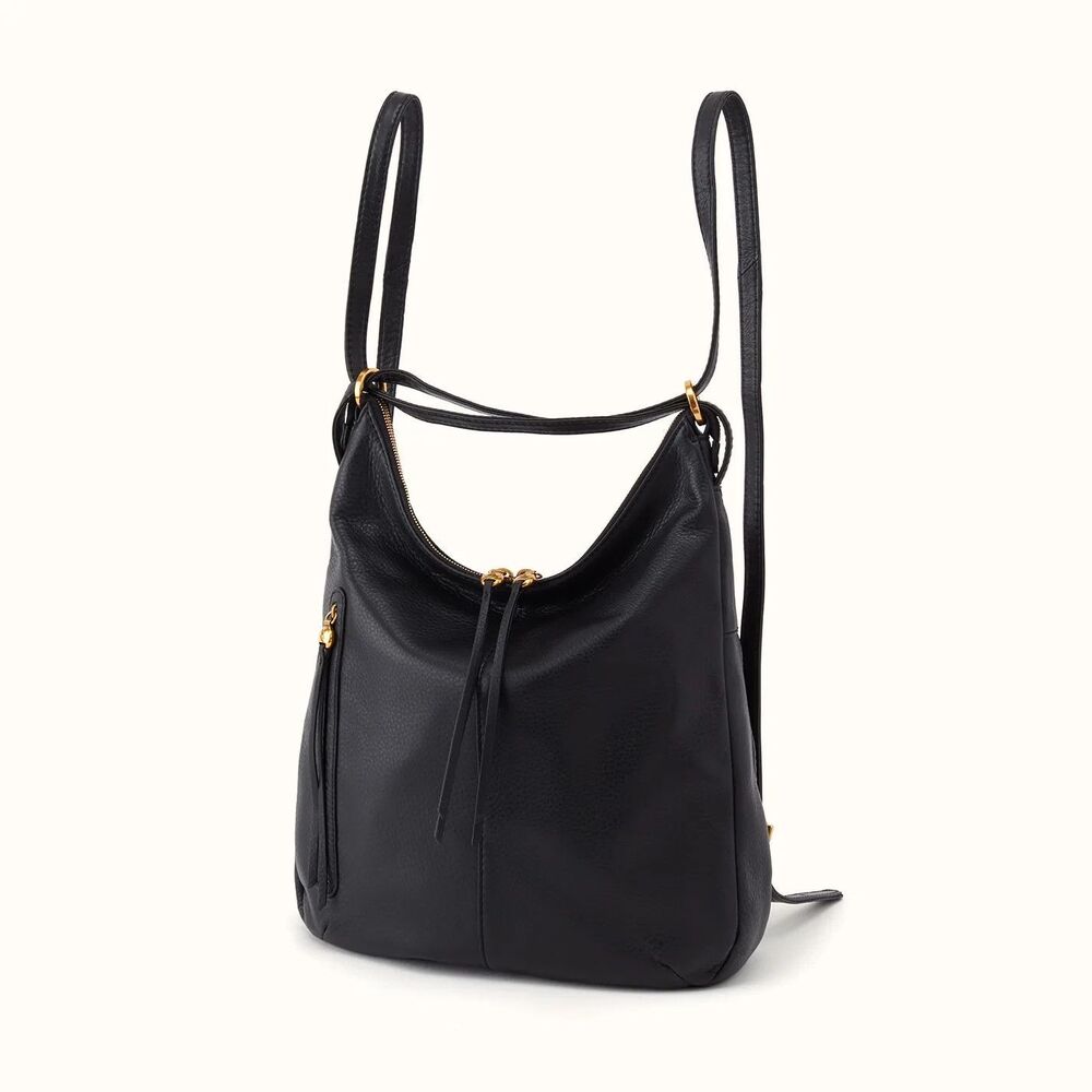 HOBO INT'L Black Leather Merrin Backpack Convertible Shoulder Bag